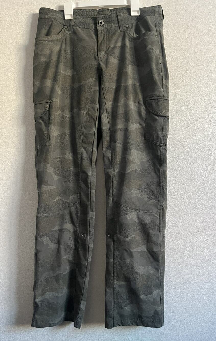 Kuhl Freeflex Roll-Up Pants Womens 10 Reg Olive Camo Cargo Hiking EUC